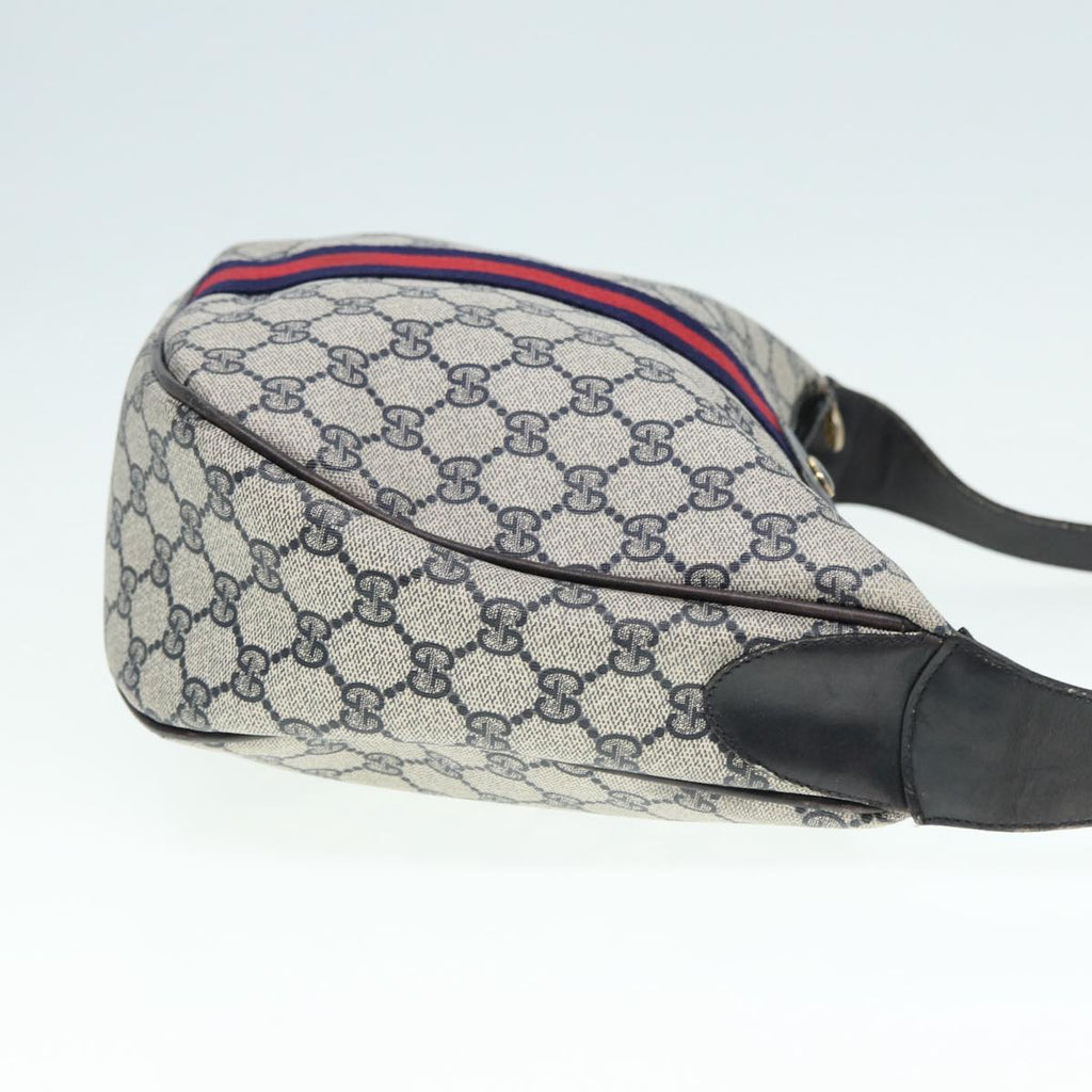 GUCCI GG Supreme Web Sherry Line Shoulder Bag PVC Leather Navy yk14395