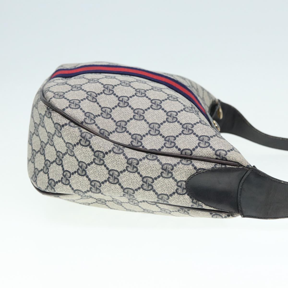 GUCCI GG Supreme Web Sherry Line Shoulder Bag PVC Leather Navy yk14395