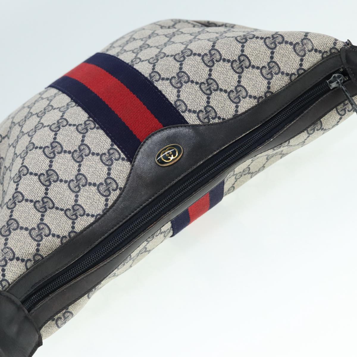 GUCCI GG Supreme Web Sherry Line Shoulder Bag PVC Leather Navy yk14395