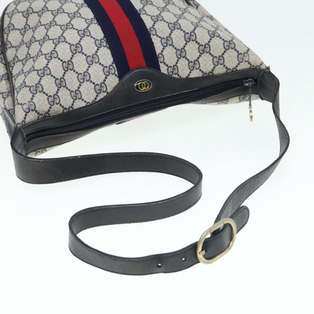 GUCCI GG Supreme Web Sherry Line Shoulder Bag PVC Leather Navy yk14395