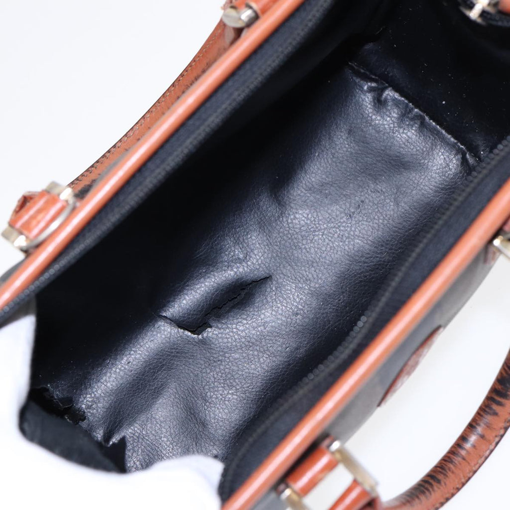 FENDI Pecan Canvas Mini Hand Bag Brown Black gold yk14400