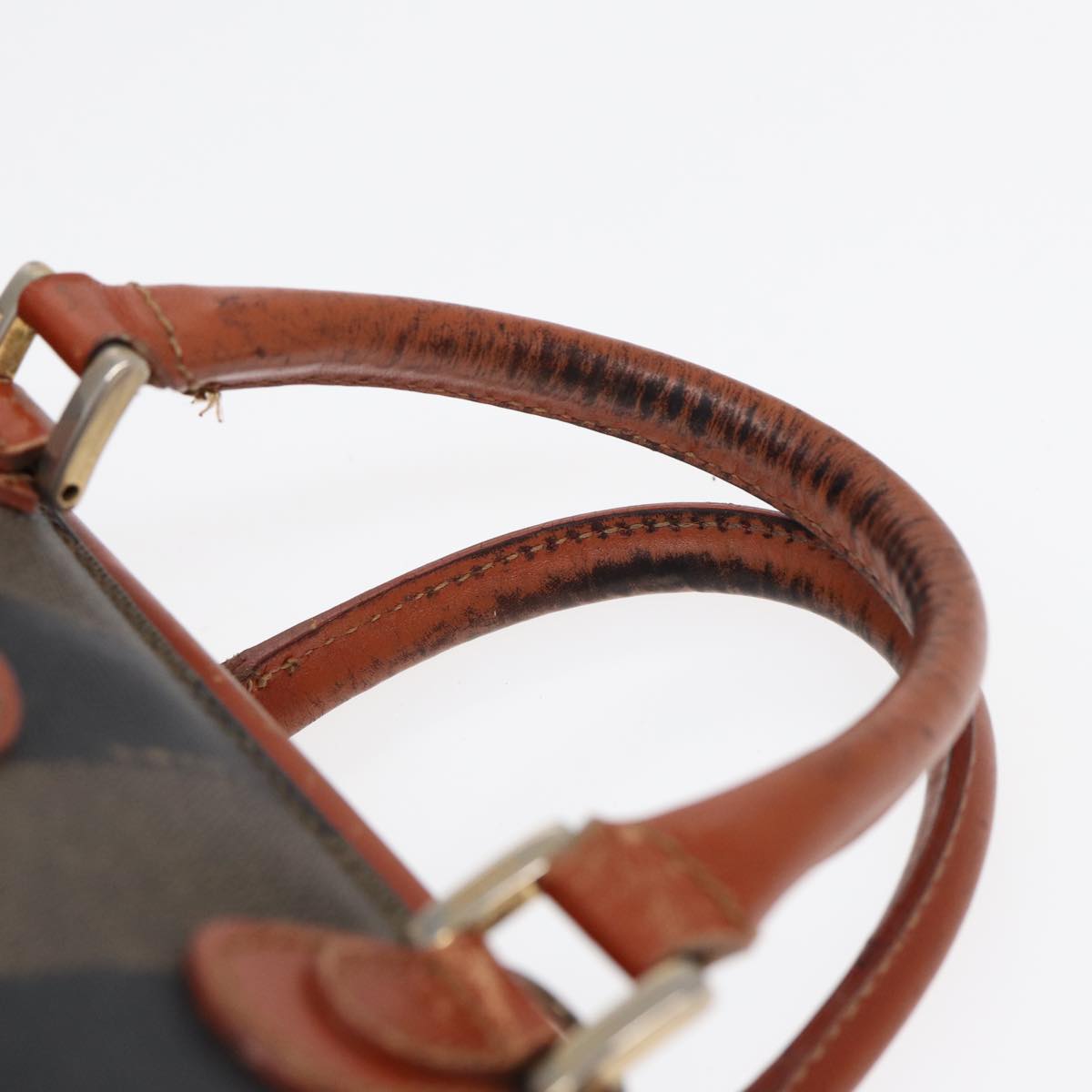 FENDI Pecan Canvas Mini Hand Bag Brown Black gold yk14400
