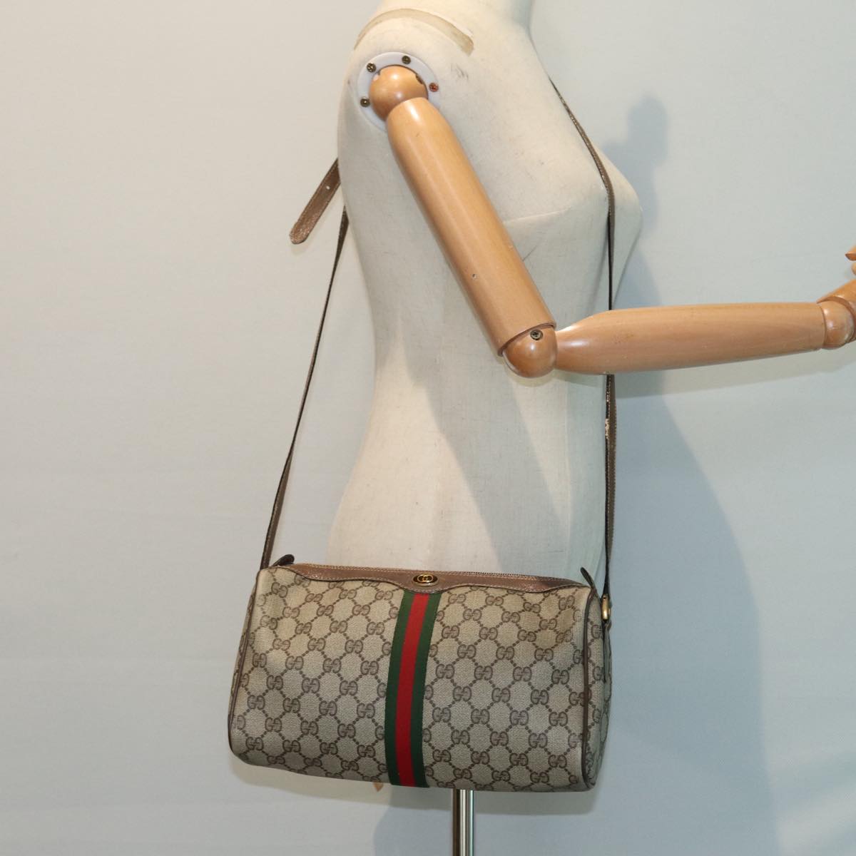 GUCCI GG Supreme Web Sherry Line Shoulder Bag PVC Beige 89 02 017 yk14402