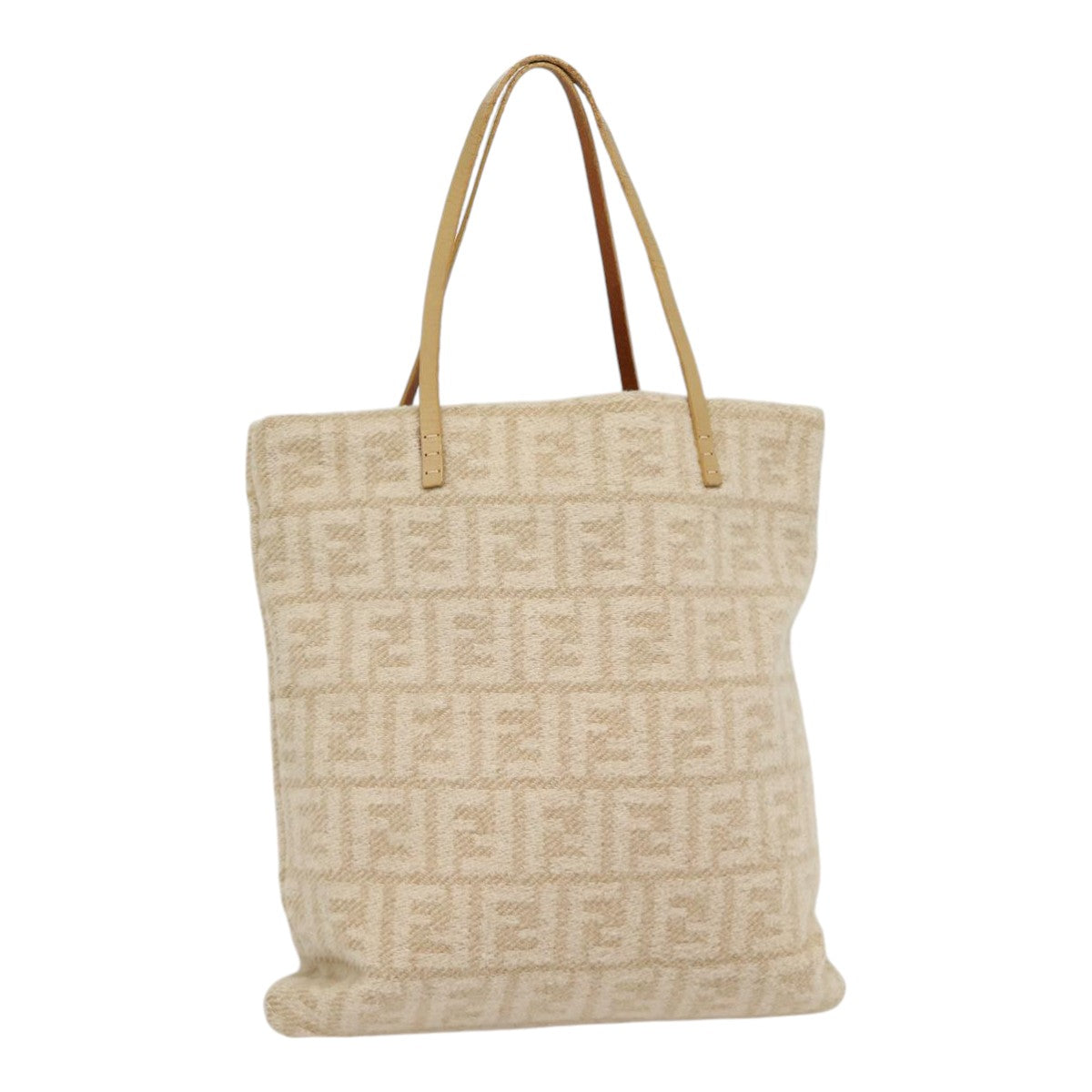 FENDI Zucca Canvas Tote Bag Wool Beige Silver yk14409