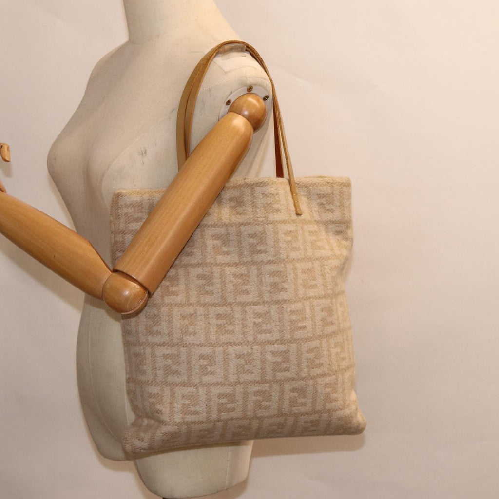 FENDI Zucca Canvas Tote Bag Wool Beige Silver yk14409