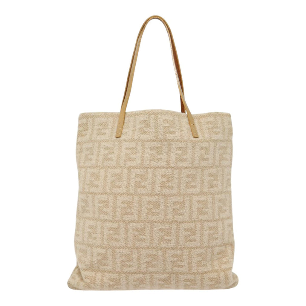 FENDI Zucca Canvas Tote Bag Wool Beige Silver yk14409
