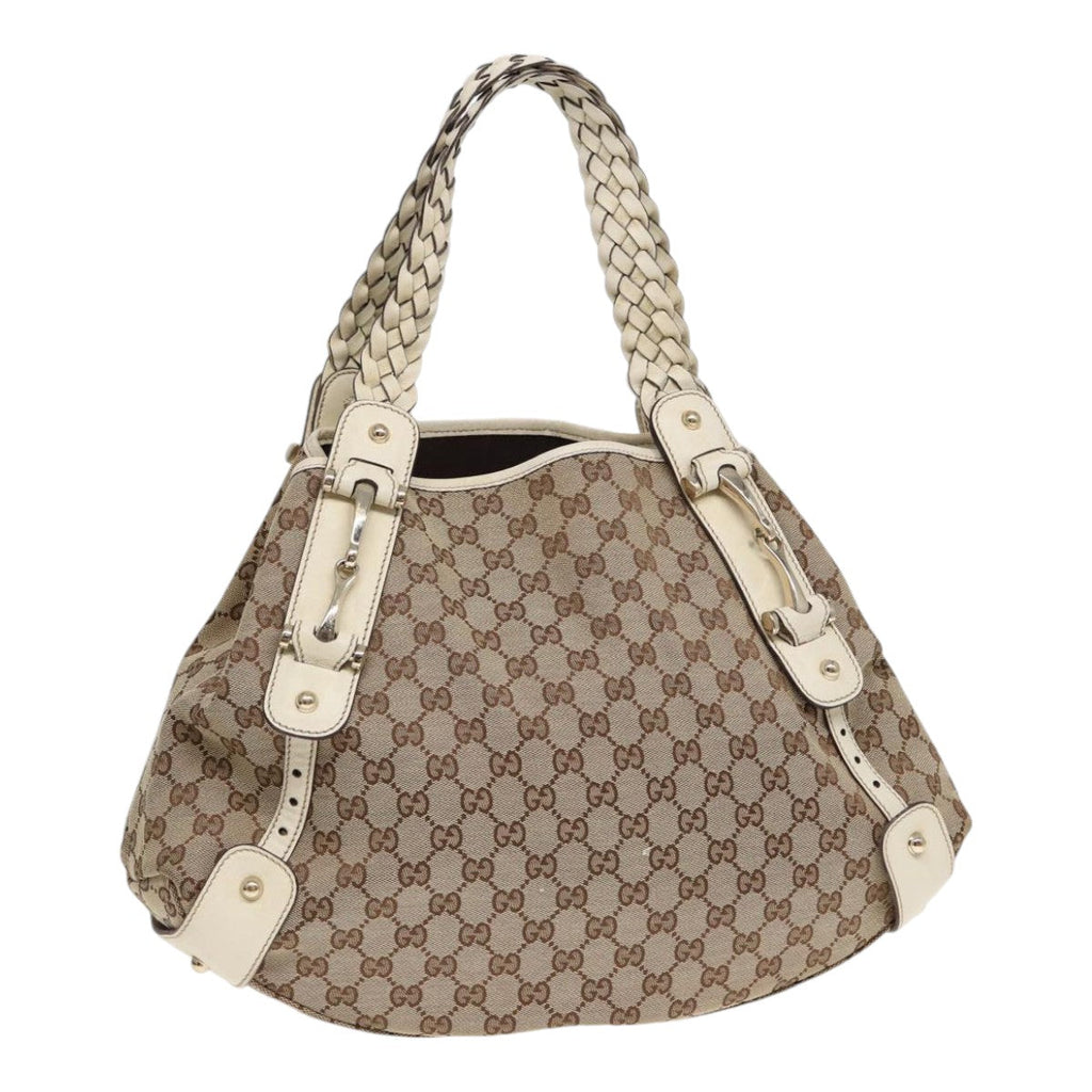 GUCCI GG Canvas Horsebit Tote Bag Beige Silver 137621 yk14424