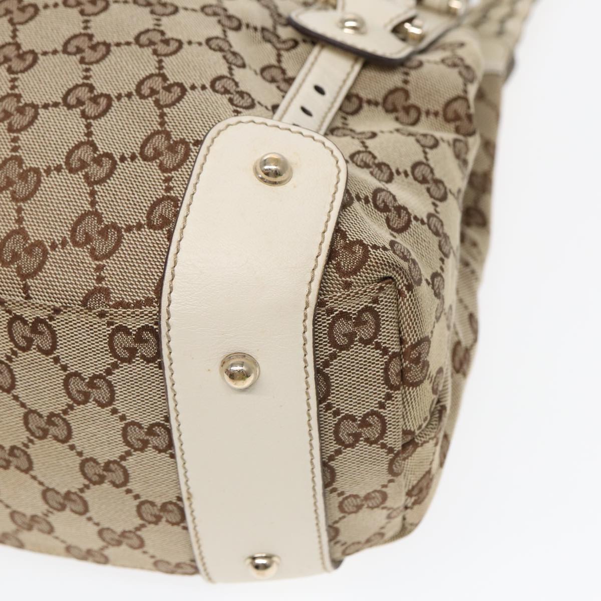 GUCCI GG Canvas Horsebit Tote Bag Beige Silver 137621 yk14424