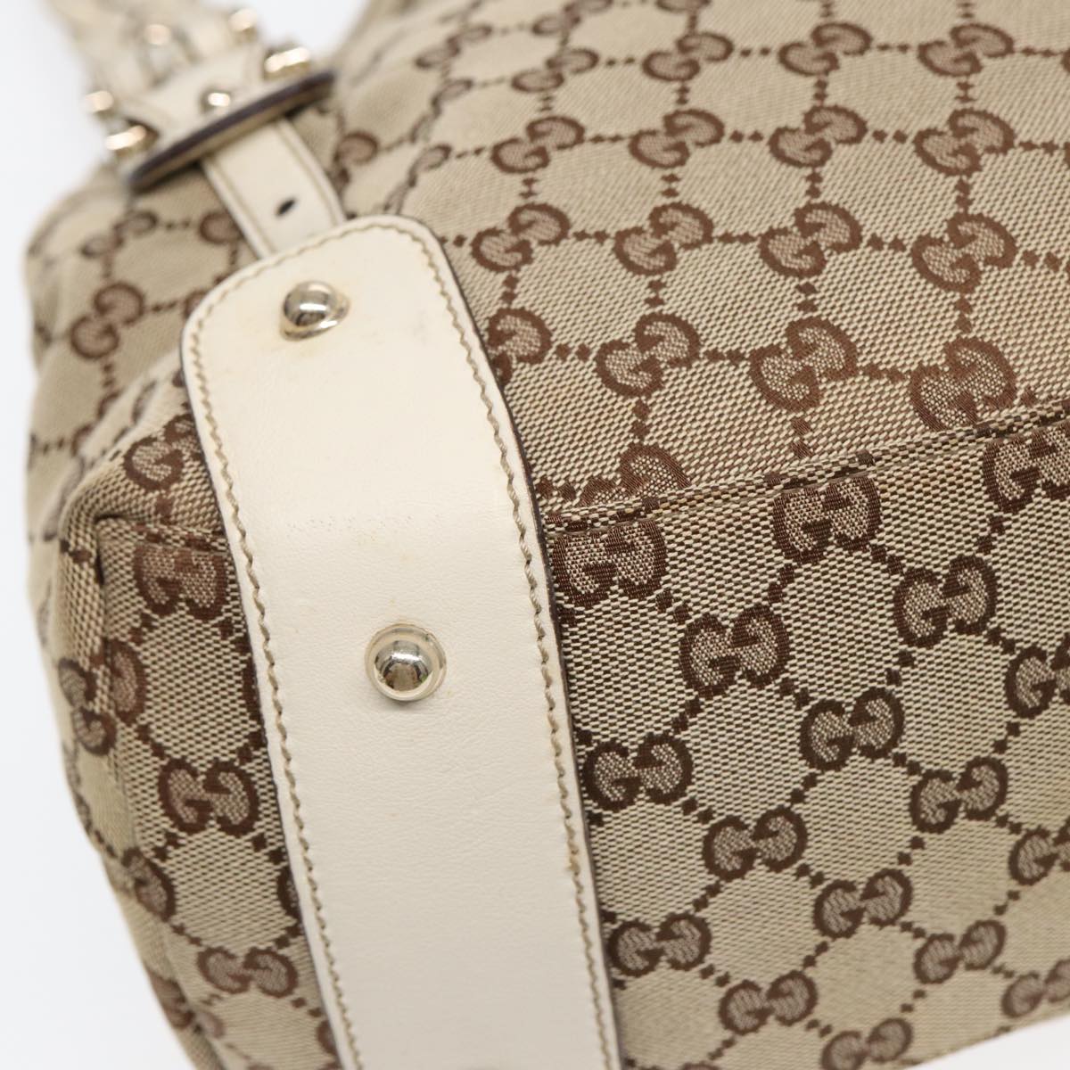 GUCCI GG Canvas Horsebit Tote Bag Beige Silver 137621 yk14424