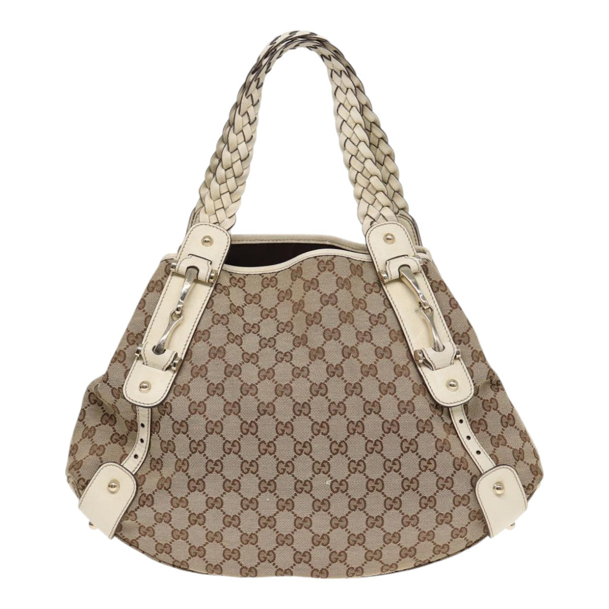 GUCCI GG Canvas Horsebit Tote Bag Beige Silver 137621 yk14424
