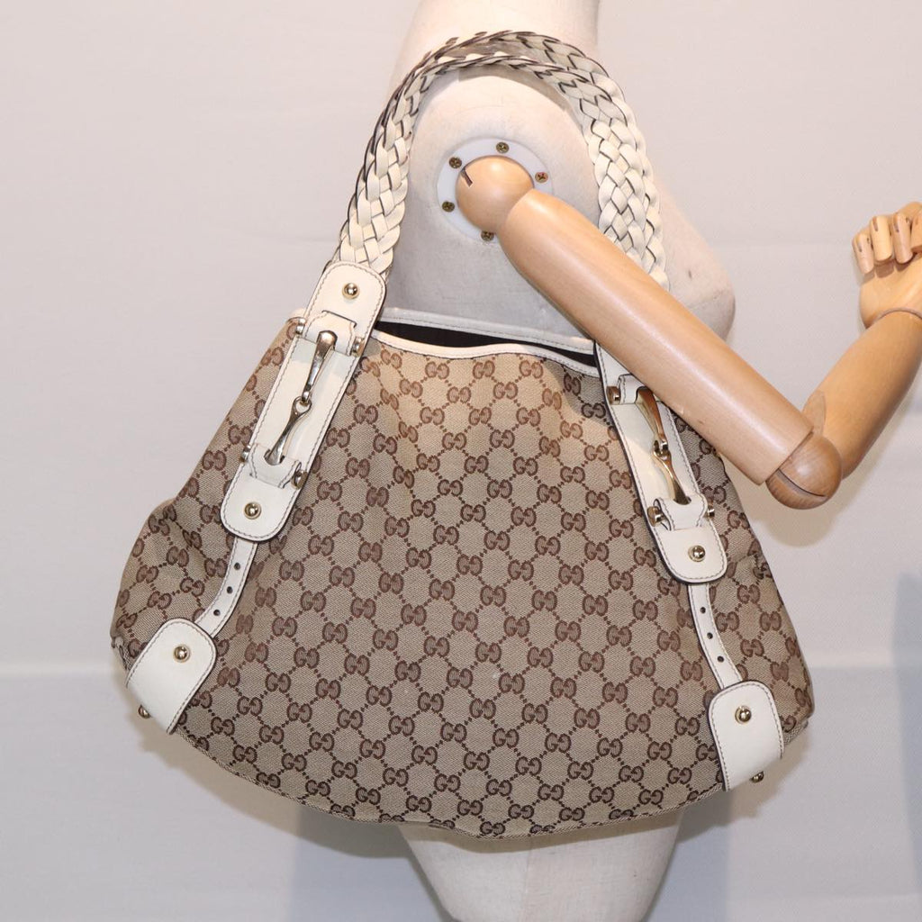 GUCCI GG Canvas Horsebit Tote Bag Beige Silver 137621 yk14424