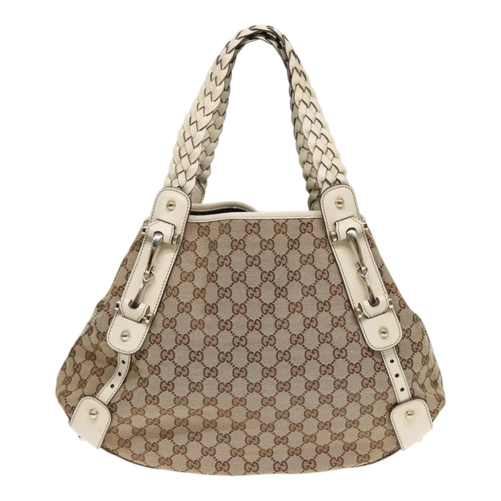 GUCCI GG Canvas Horsebit Tote Bag Beige Silver 137621 yk14424