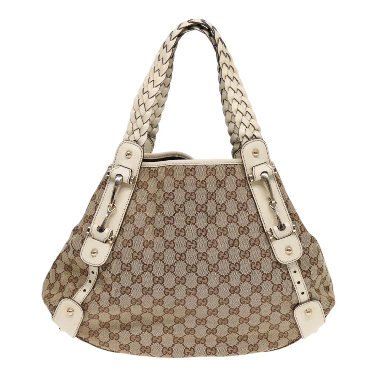 GUCCI GG Canvas Horsebit Tote Bag Beige Silver 137621 yk14424