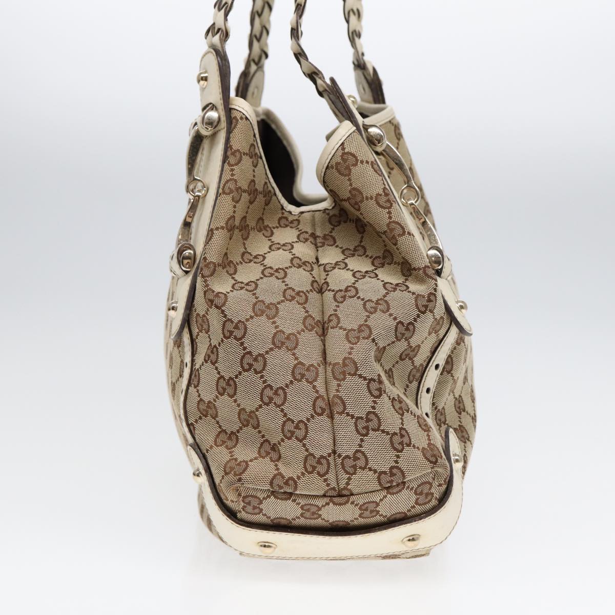 GUCCI GG Canvas Horsebit Tote Bag Beige Silver 137621 yk14424
