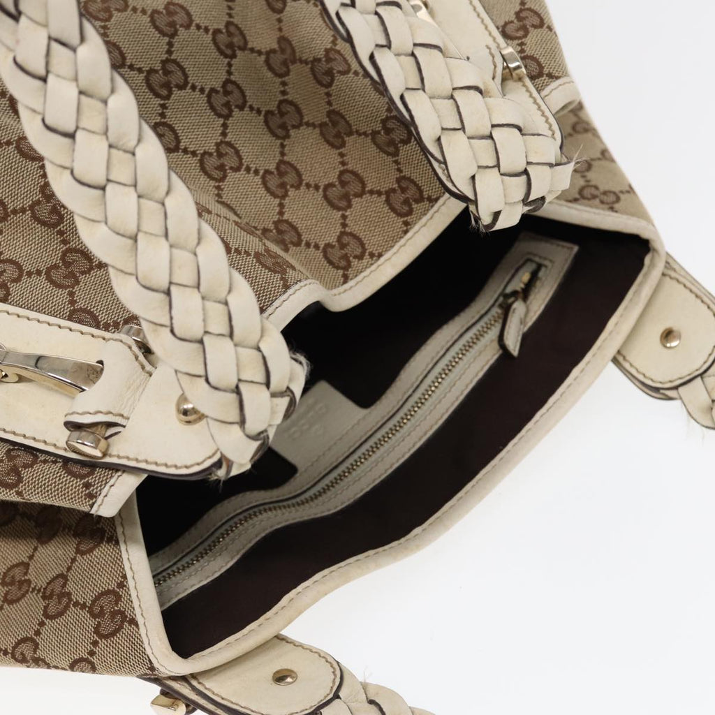 GUCCI GG Canvas Horsebit Tote Bag Beige Silver 137621 yk14424