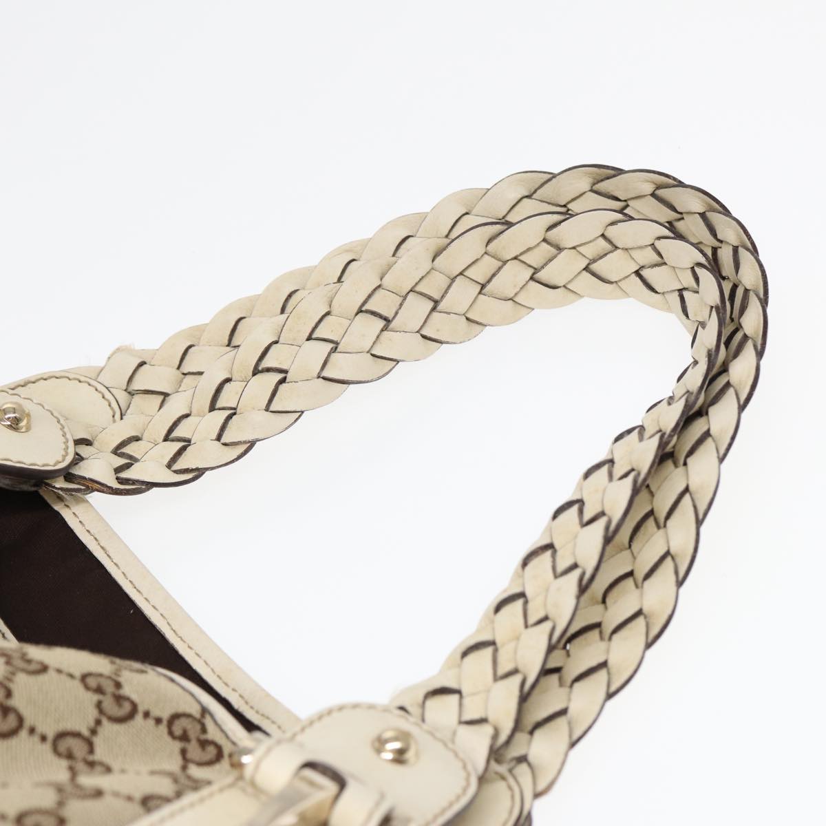 GUCCI GG Canvas Horsebit Tote Bag Beige Silver 137621 yk14424