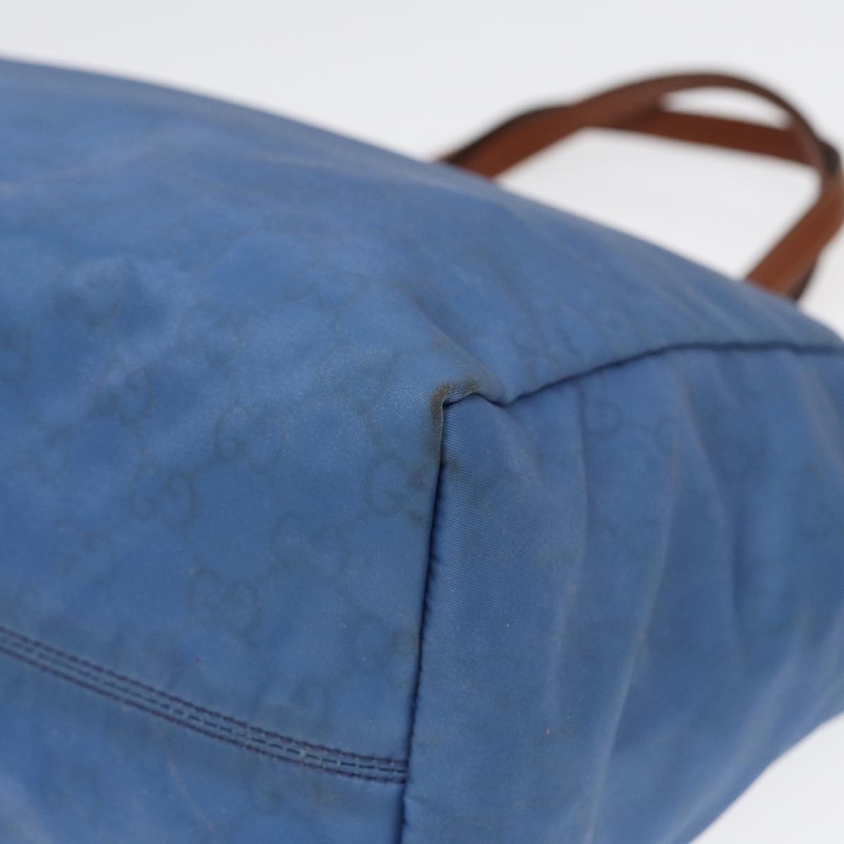 GUCCI GG Canvas Tote Bag Nylon Blue Brown Silver 282439 yk14432