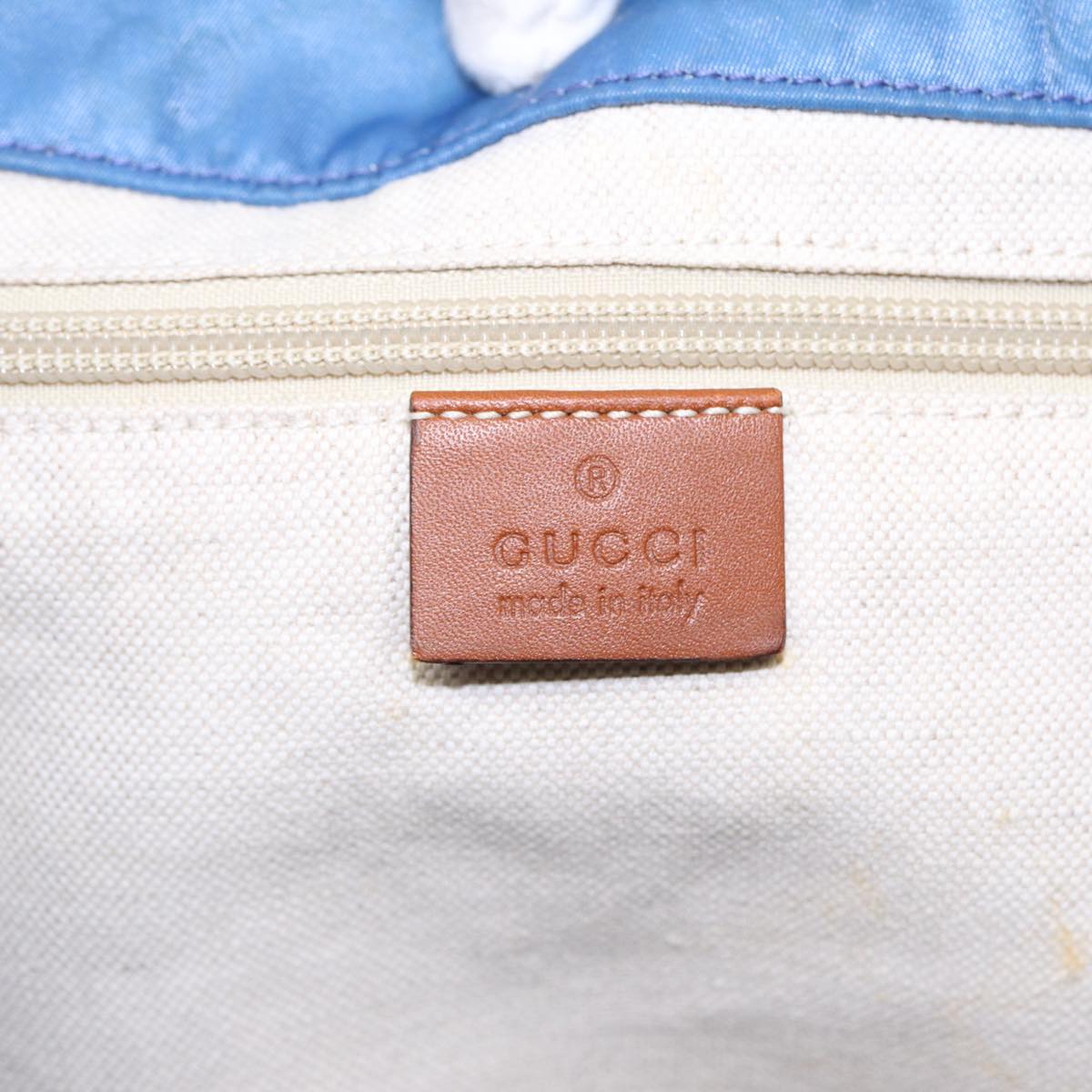 GUCCI GG Canvas Tote Bag Nylon Blue Brown Silver 282439 yk14432