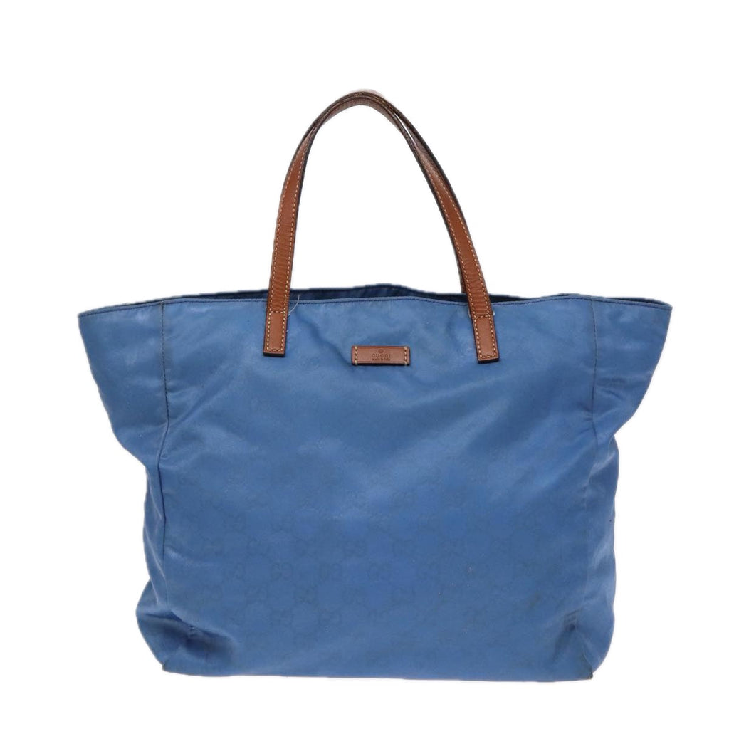 GUCCI GG Canvas Tote Bag Nylon Blue Brown Silver 282439 yk14432