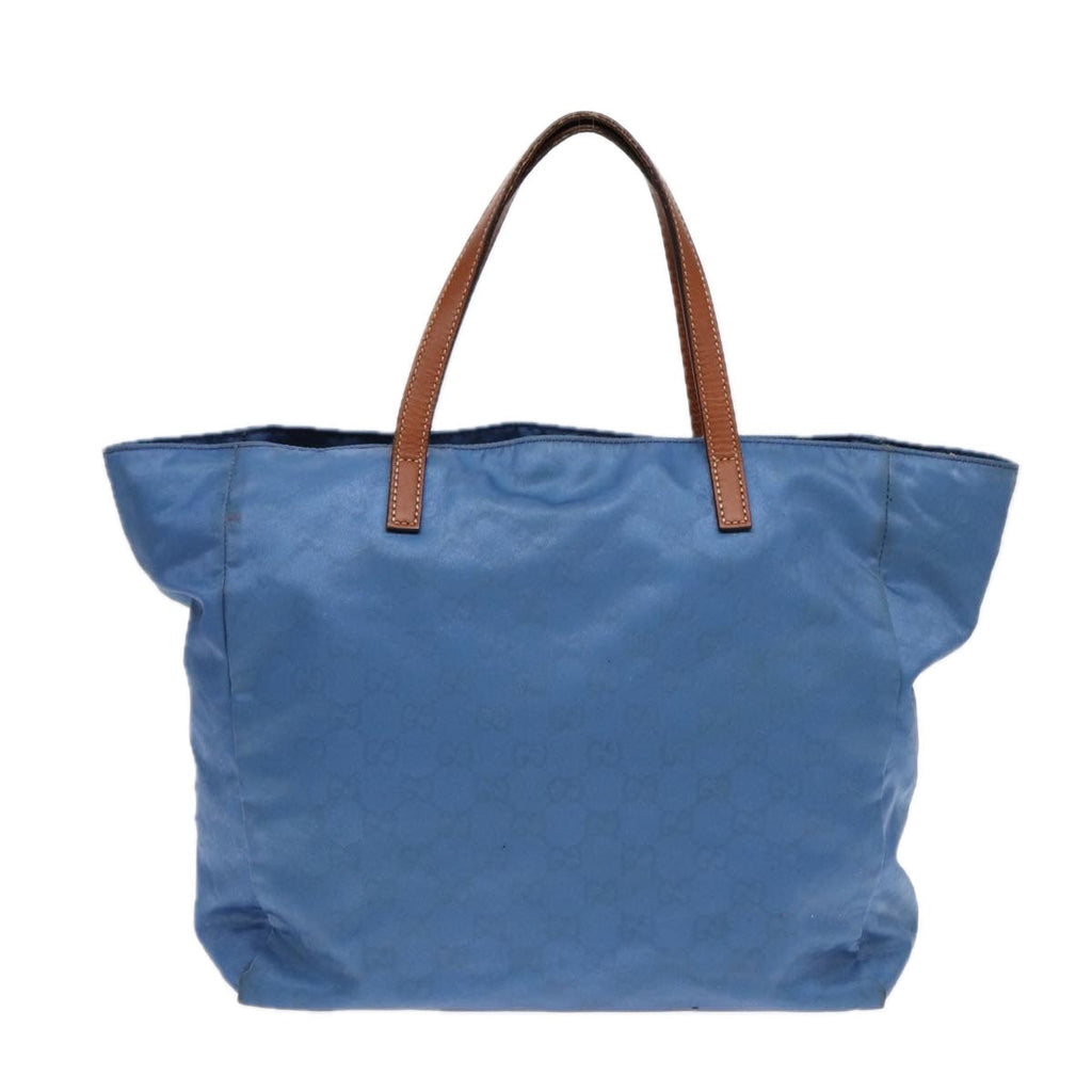 GUCCI GG Canvas Tote Bag Nylon Blue Brown Silver 282439 yk14432