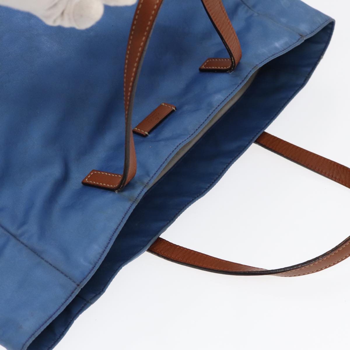 GUCCI GG Canvas Tote Bag Nylon Blue Brown Silver 282439 yk14432