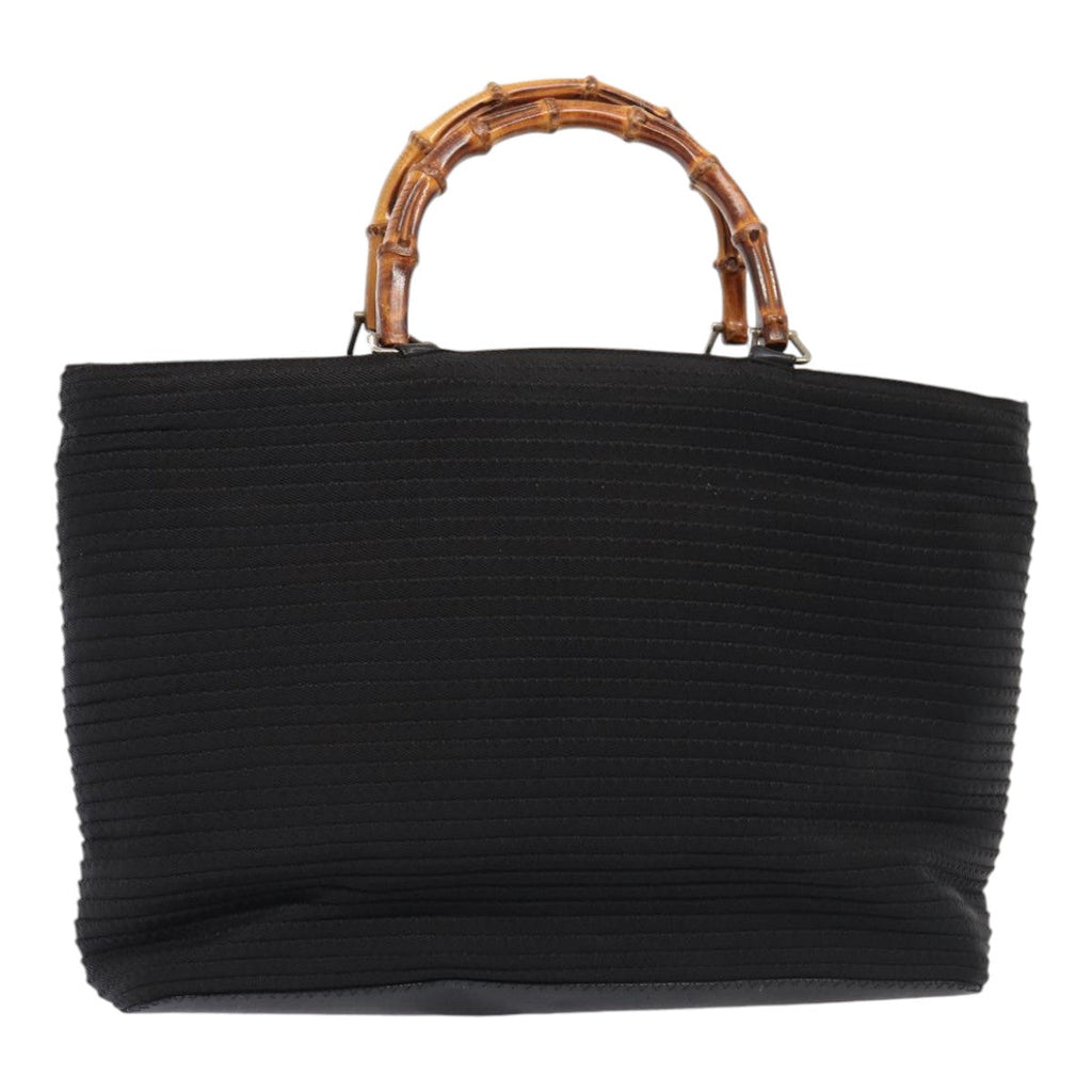 GUCCI Bamboo Hand Bag Nylon Black Silver yk14441