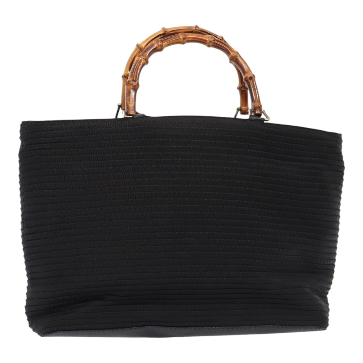 GUCCI Bamboo Hand Bag Nylon Black Silver yk14441