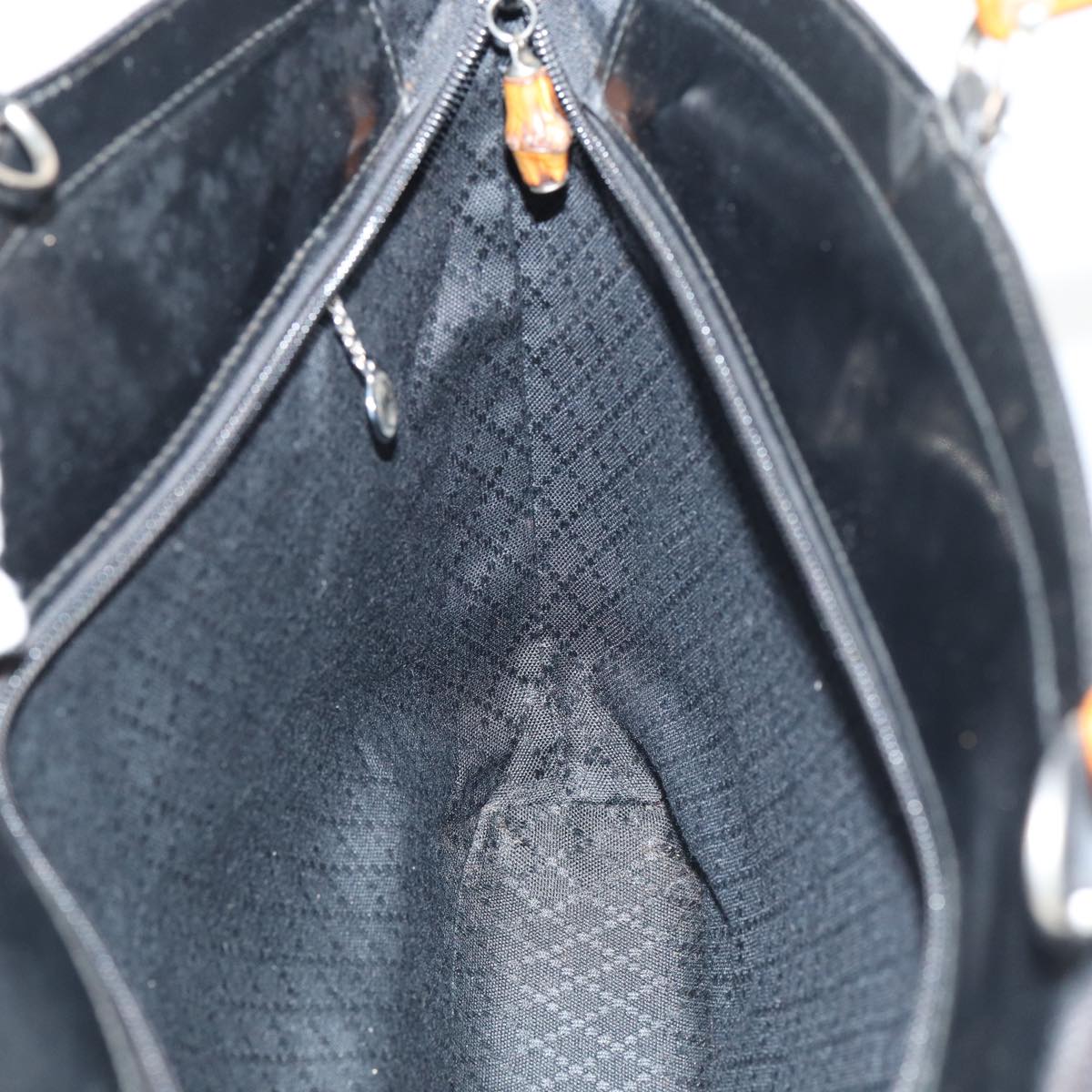GUCCI Bamboo Hand Bag Nylon Black Silver yk14441