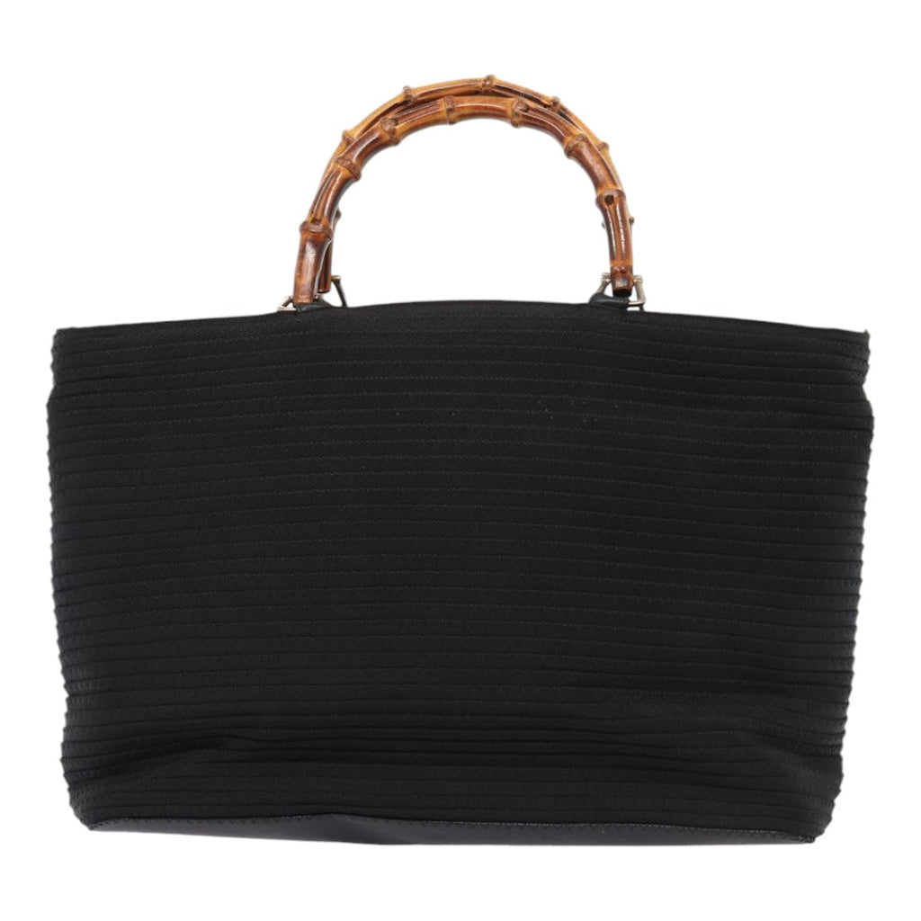 GUCCI Bamboo Hand Bag Nylon Black Silver yk14441