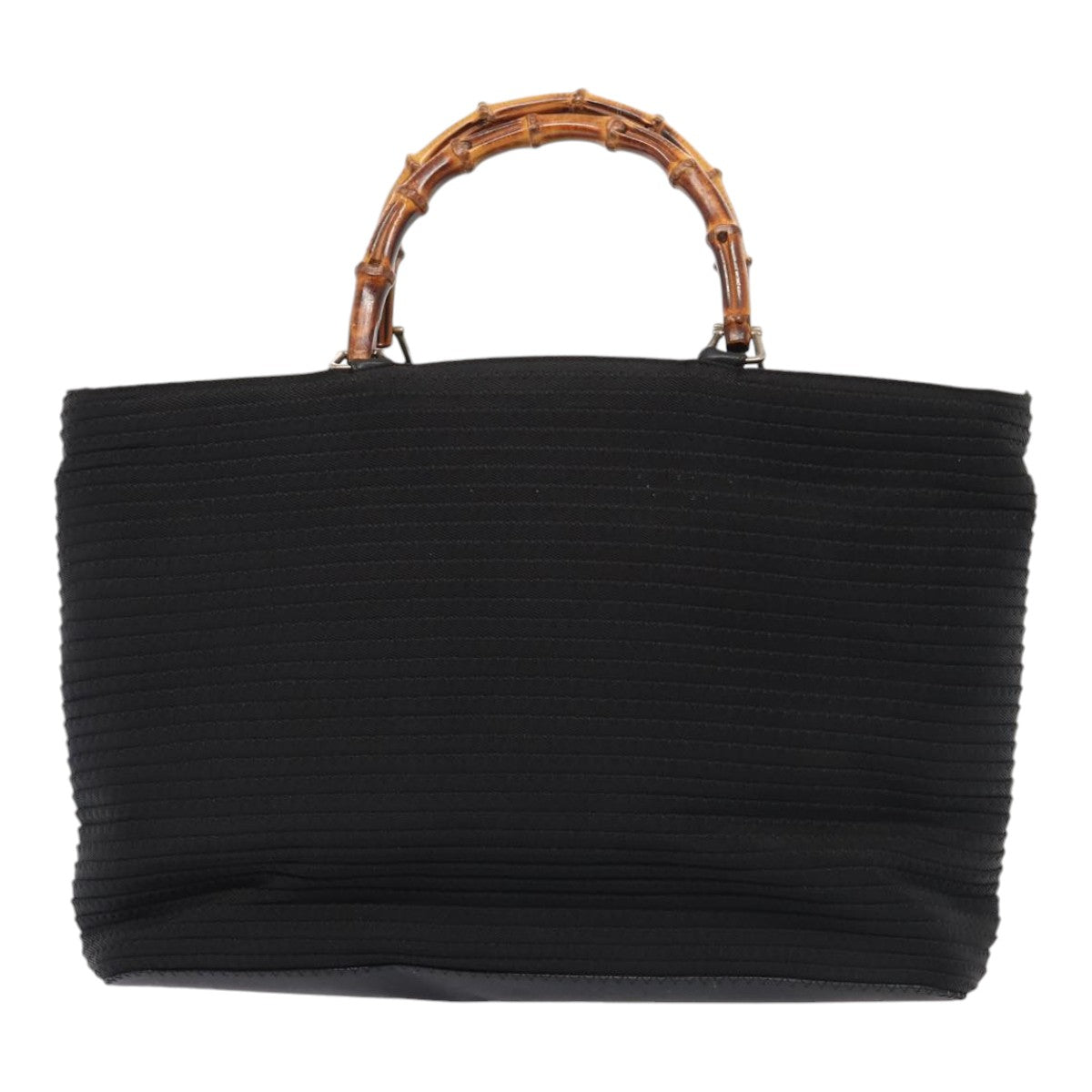 GUCCI Bamboo Hand Bag Nylon Black Silver yk14441