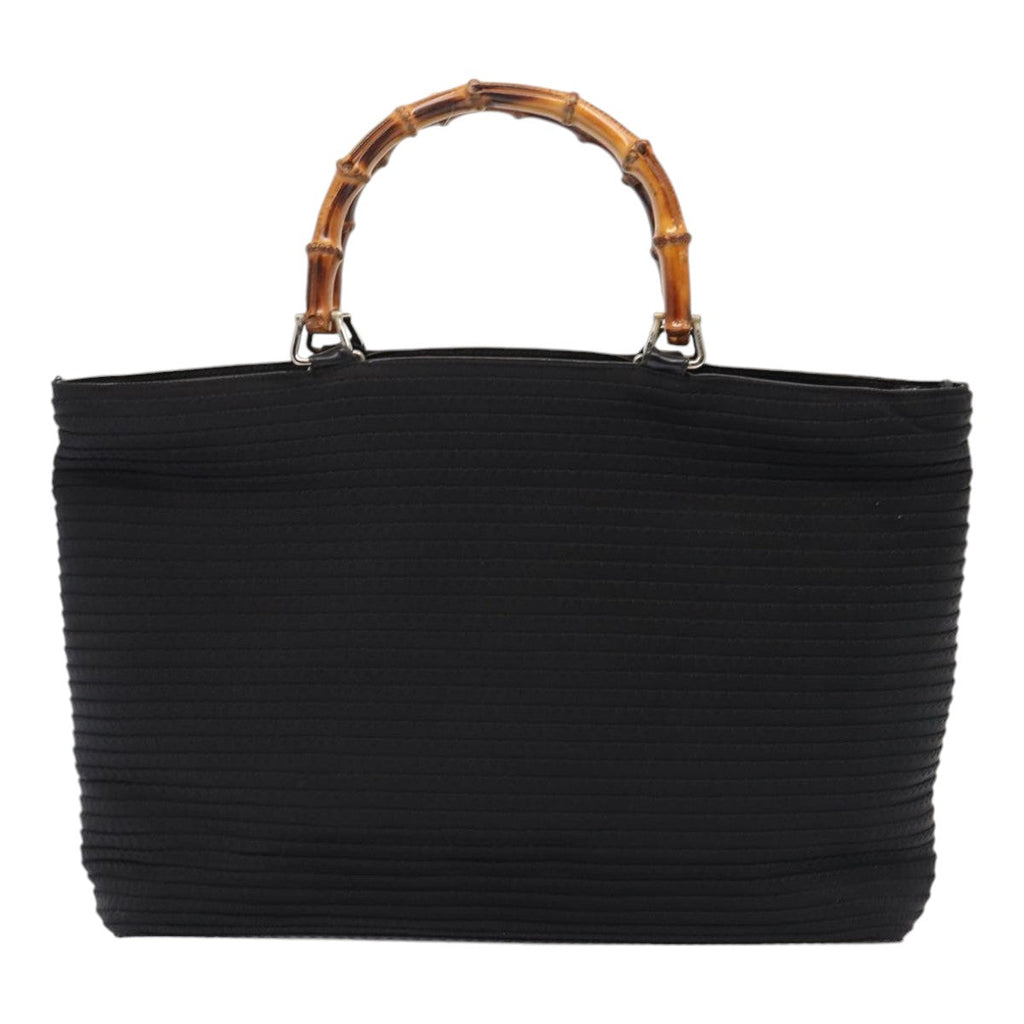 GUCCI Bamboo Hand Bag Nylon Black Silver yk14441