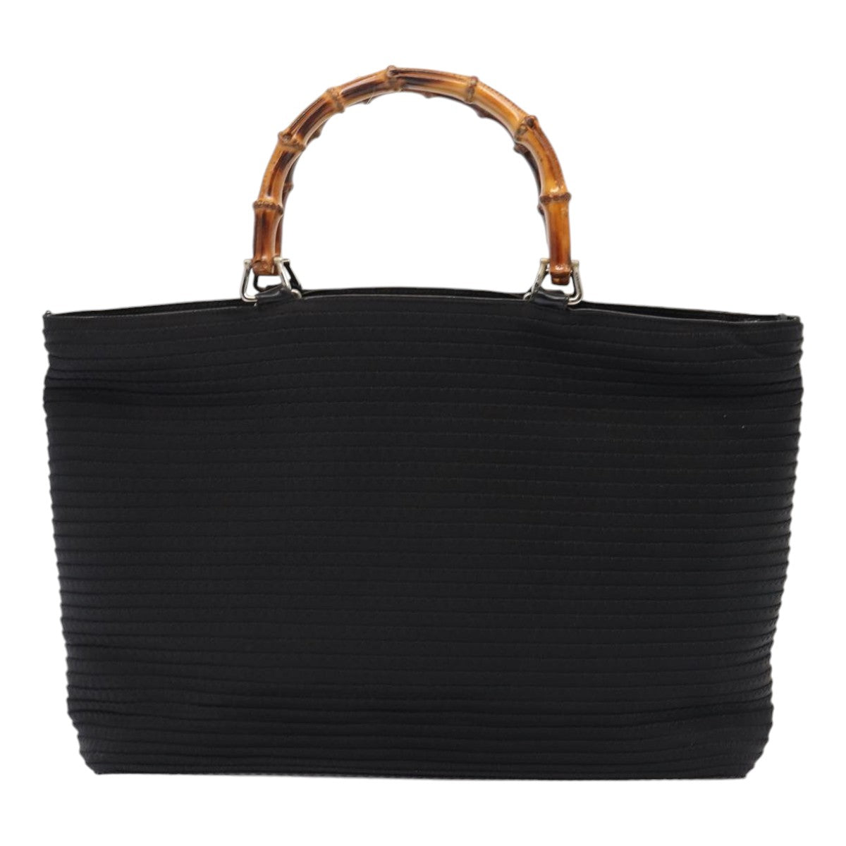 GUCCI Bamboo Hand Bag Nylon Black Silver yk14441