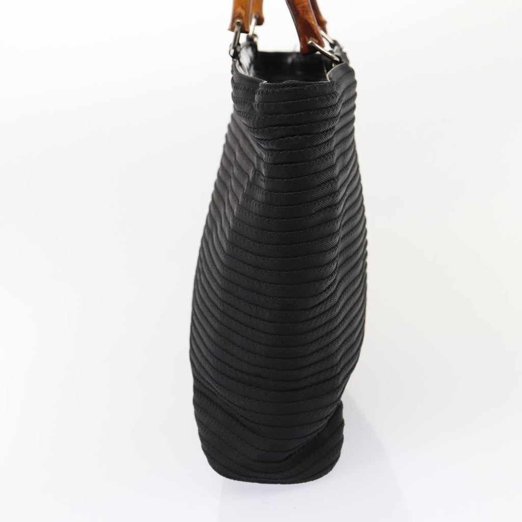 GUCCI Bamboo Hand Bag Nylon Black Silver yk14441