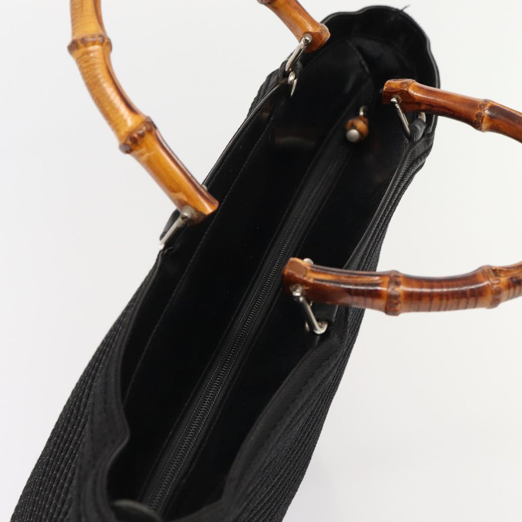 GUCCI Bamboo Hand Bag Nylon Black Silver yk14441