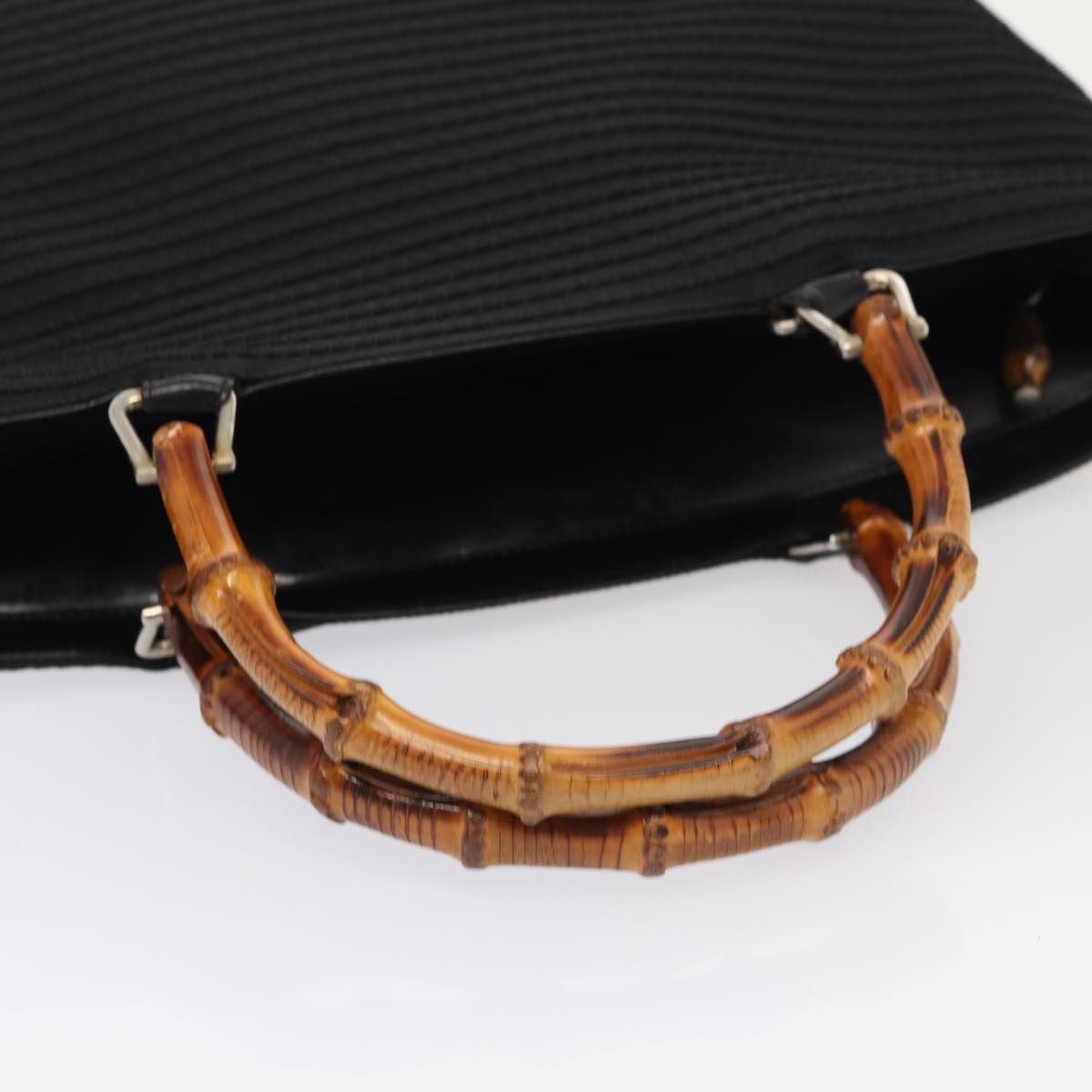 GUCCI Bamboo Hand Bag Nylon Black Silver yk14441