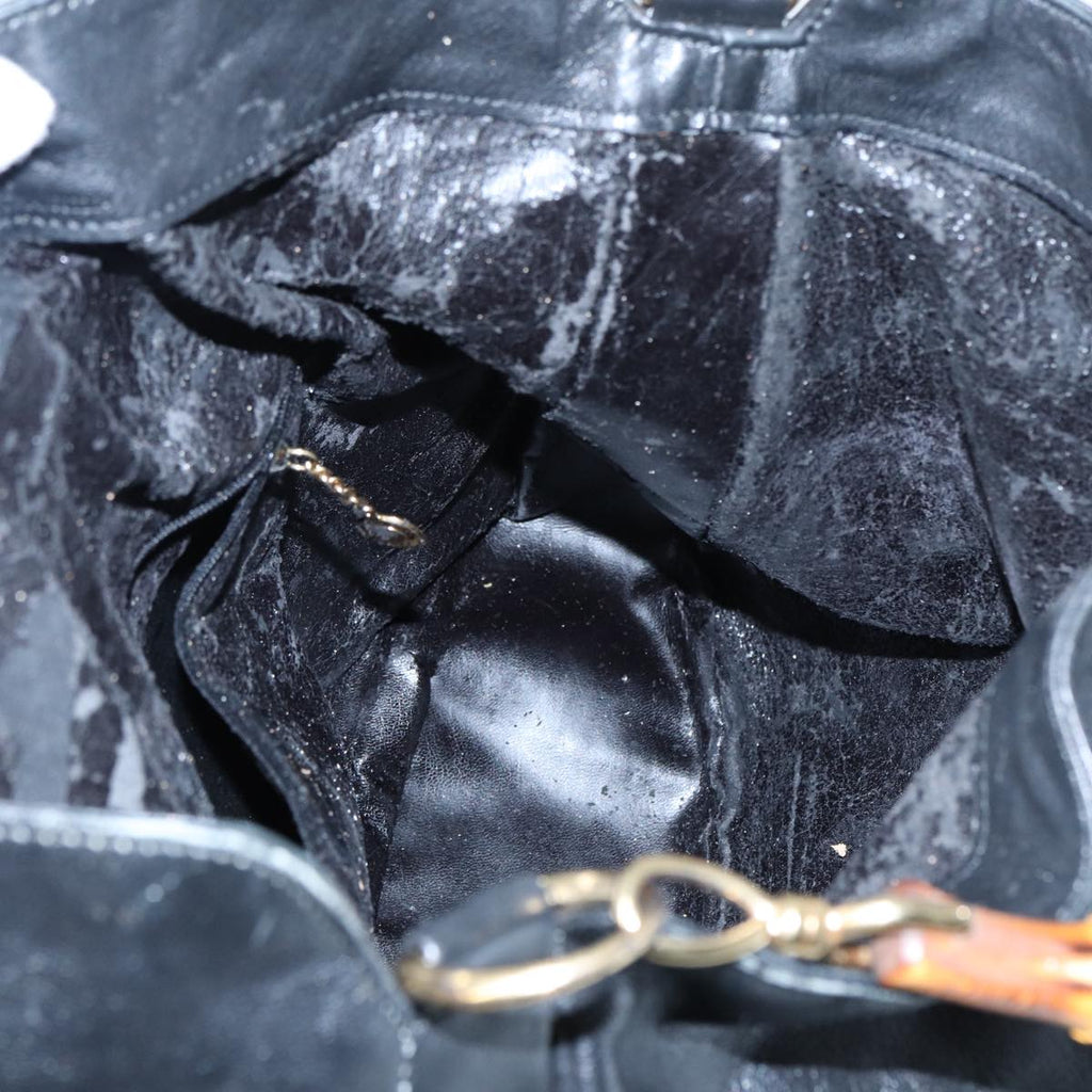 GUCCI Bamboo Hand Bag Leather Black Gold 001 3754 1577 yk14446