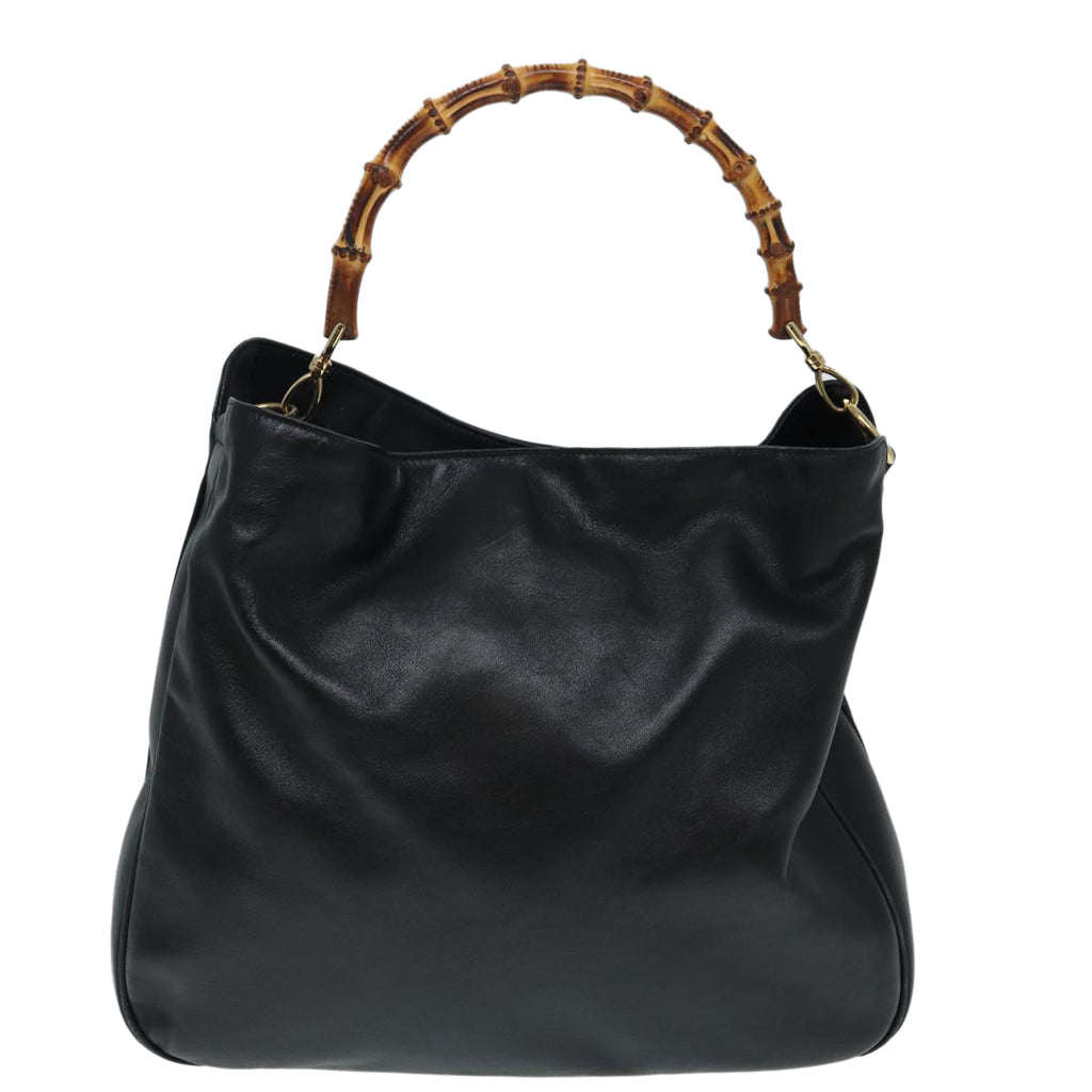 GUCCI Bamboo Hand Bag Leather Black Gold 001 3754 1577 yk14446