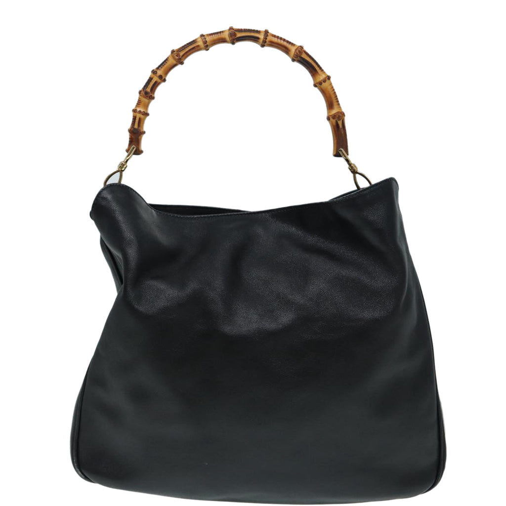 GUCCI Bamboo Hand Bag Leather Black Gold 001 3754 1577 yk14446