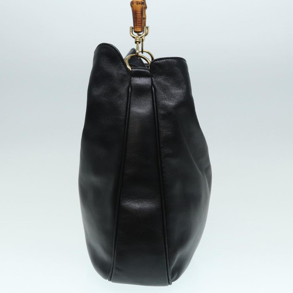 GUCCI Bamboo Hand Bag Leather Black Gold 001 3754 1577 yk14446