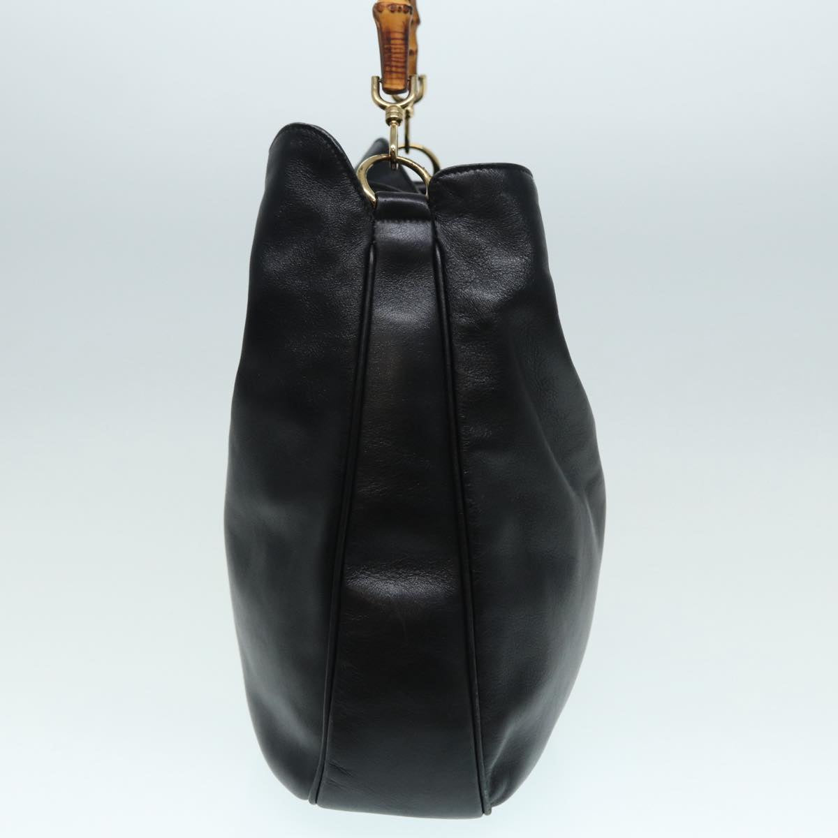 GUCCI Bamboo Hand Bag Leather Black Gold 001 3754 1577 yk14446
