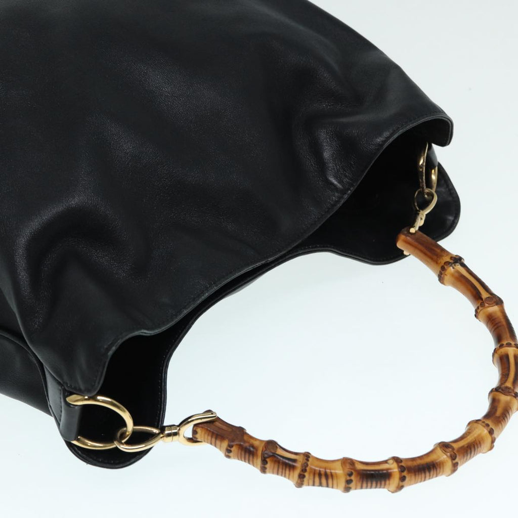 GUCCI Bamboo Hand Bag Leather Black Gold 001 3754 1577 yk14446