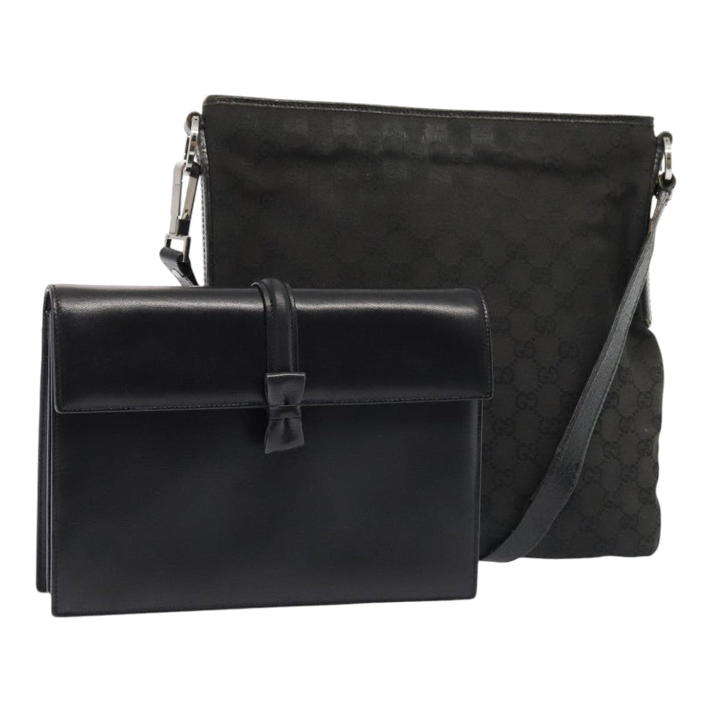 GUCCI GG Canvas Shoulder Bag Canvas Leather 2Set Black yk14479