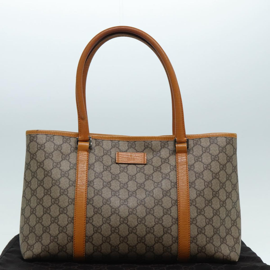 GUCCI GG Supreme Tote Bag PVC Leather Beige Silver 111595 yk14481
