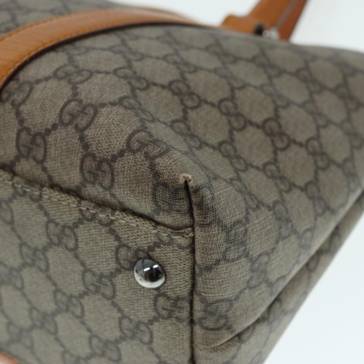GUCCI GG Supreme Tote Bag PVC Leather Beige Silver 111595 yk14481