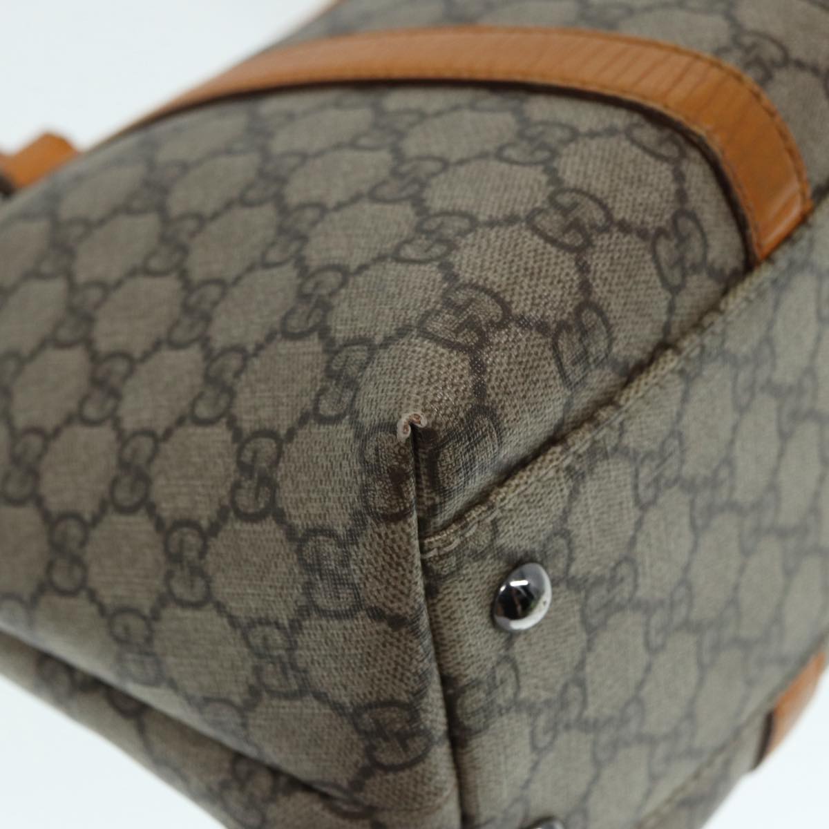 GUCCI GG Supreme Tote Bag PVC Leather Beige Silver 111595 yk14481