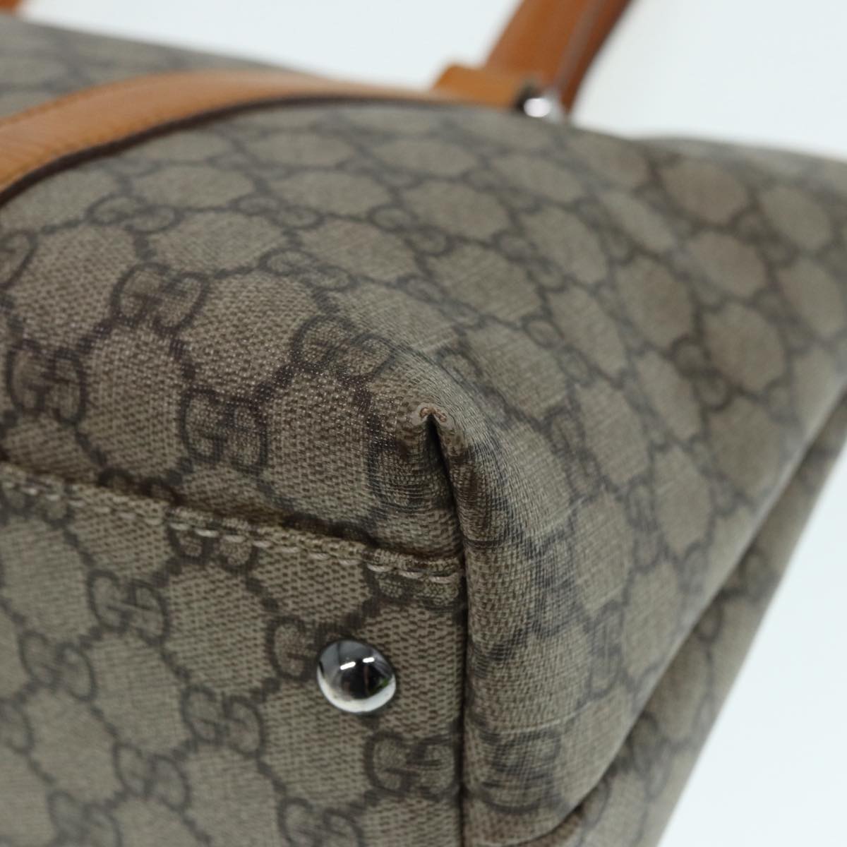 GUCCI GG Supreme Tote Bag PVC Leather Beige Silver 111595 yk14481