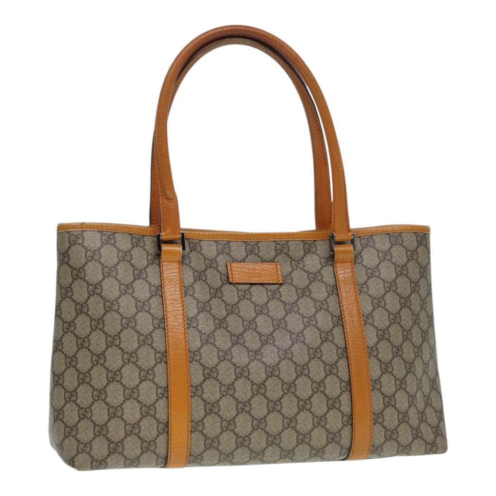GUCCI GG Supreme Tote Bag PVC Leather Beige Silver 111595 yk14481
