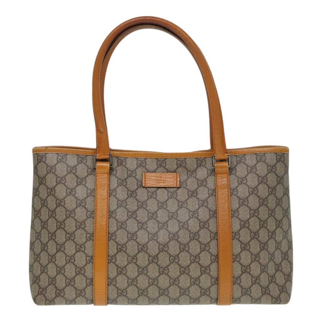 GUCCI GG Supreme Tote Bag PVC Leather Beige Silver 111595 yk14481