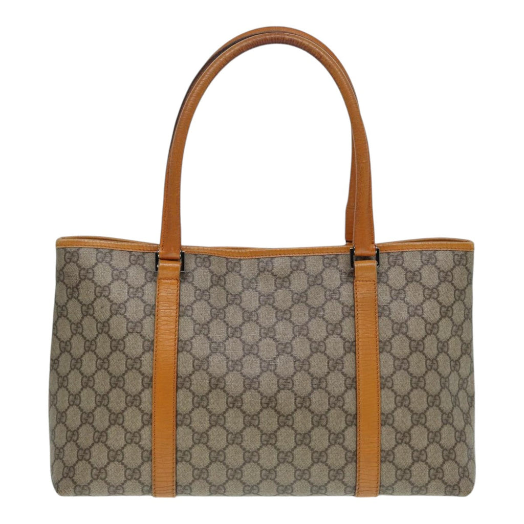 GUCCI GG Supreme Tote Bag PVC Leather Beige Silver 111595 yk14481