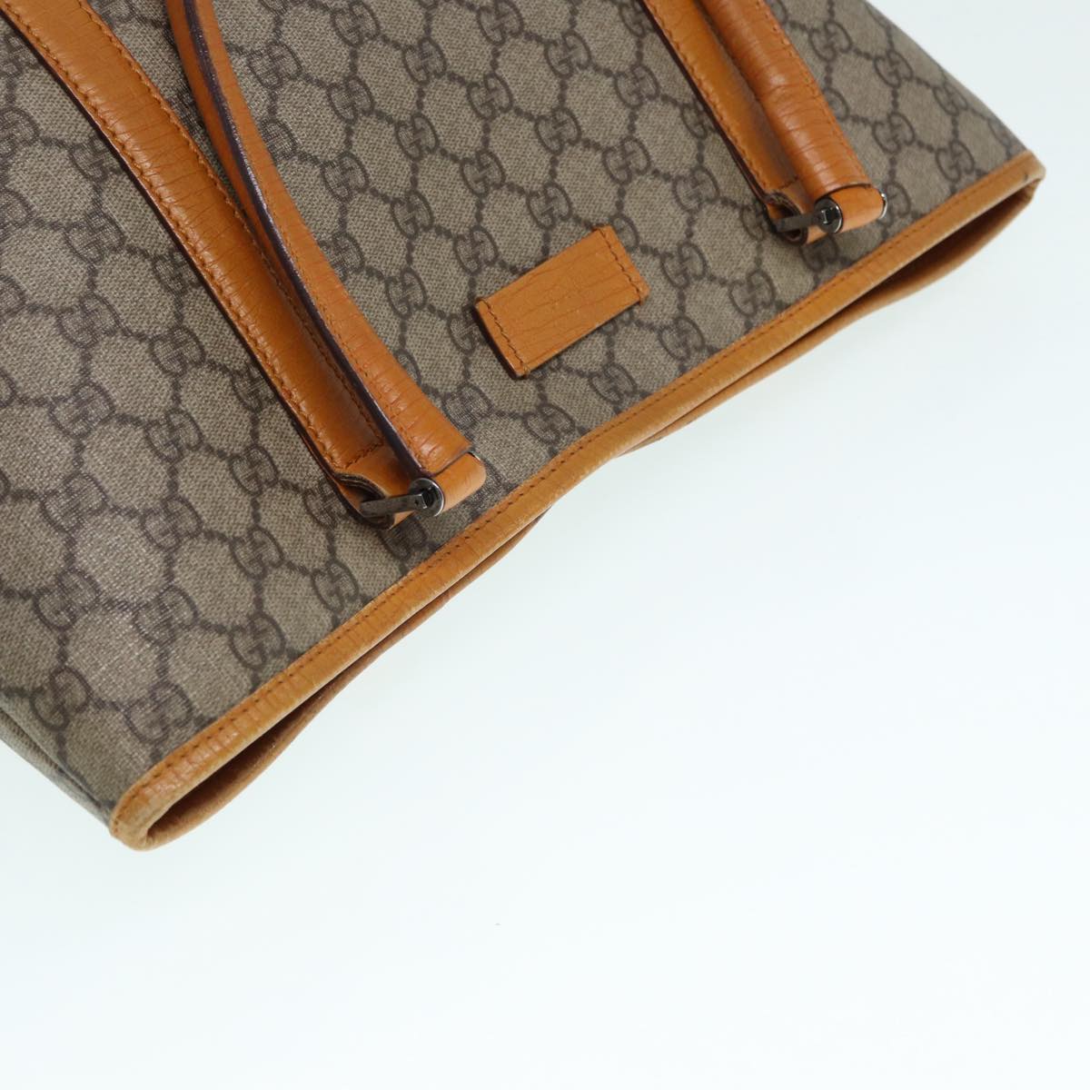 GUCCI GG Supreme Tote Bag PVC Leather Beige Silver 111595 yk14481